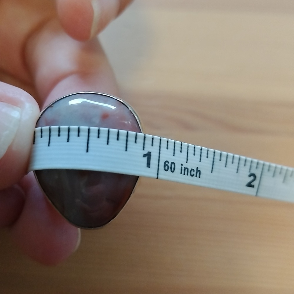 Vtg Jay King DTR China 925 Sterling Silver & Pink tear drop cabochon Agate Ring - Picture 6 of 8